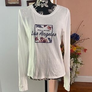 Hollister Cream Long Sleeve Tee with Los Angeles Graphic
